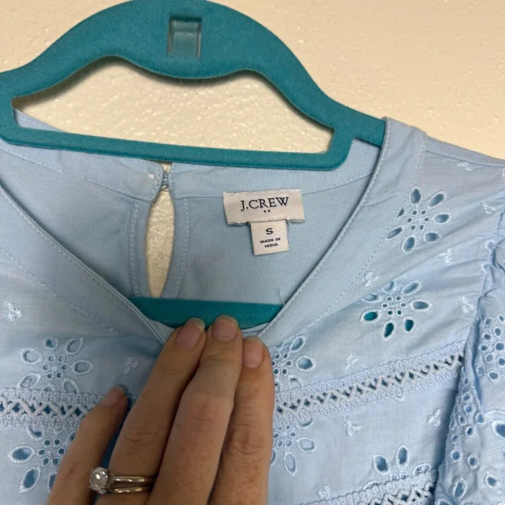 J.Crew Long Sleeve Eyelet Ruffle Blouse In Light Blue Size S - Picture 3 of 8